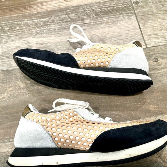 Loeflfler Randall Rio Perforated Tan Leather & Black Suede Sneaker Size 7 Women - Picture 4 of 11